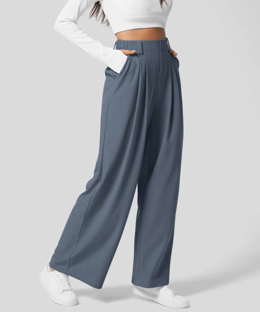 PantsPoise™ / Elegant Elasticated High-Waisted Trousers
