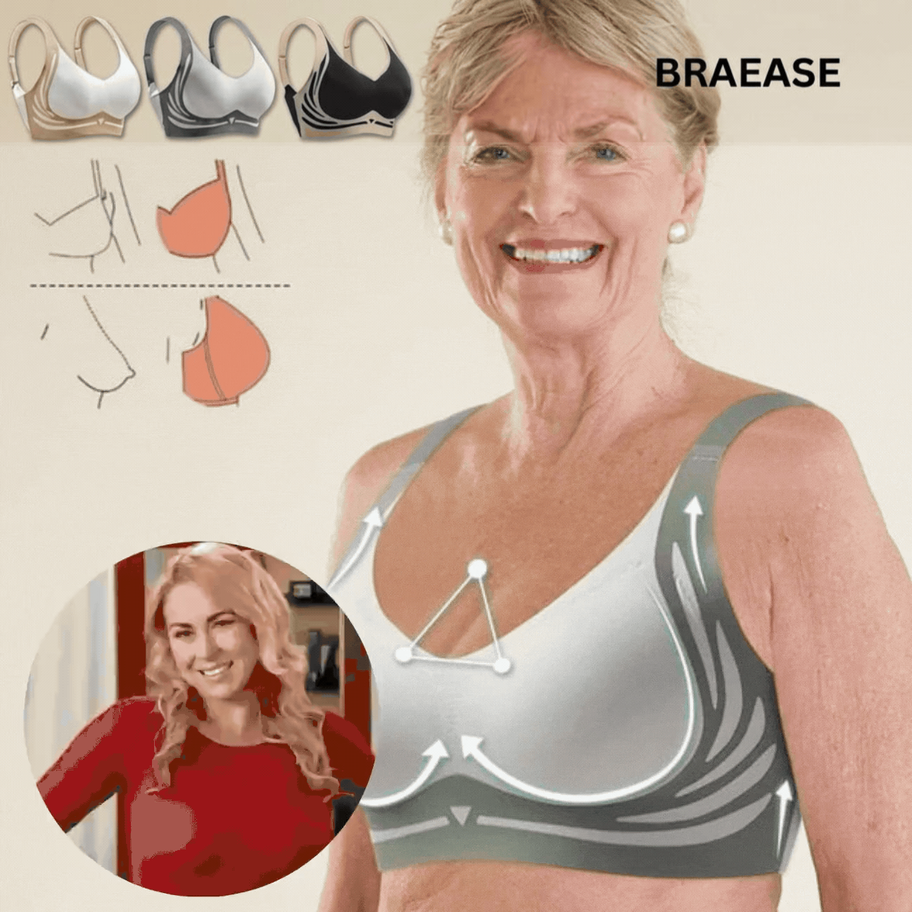 Wireless Push-Up Bra with Comfort Lift | Wide Straps & U-Back | Smoothing Fit, Breathable, Strong Wire-Free Support | BraEase