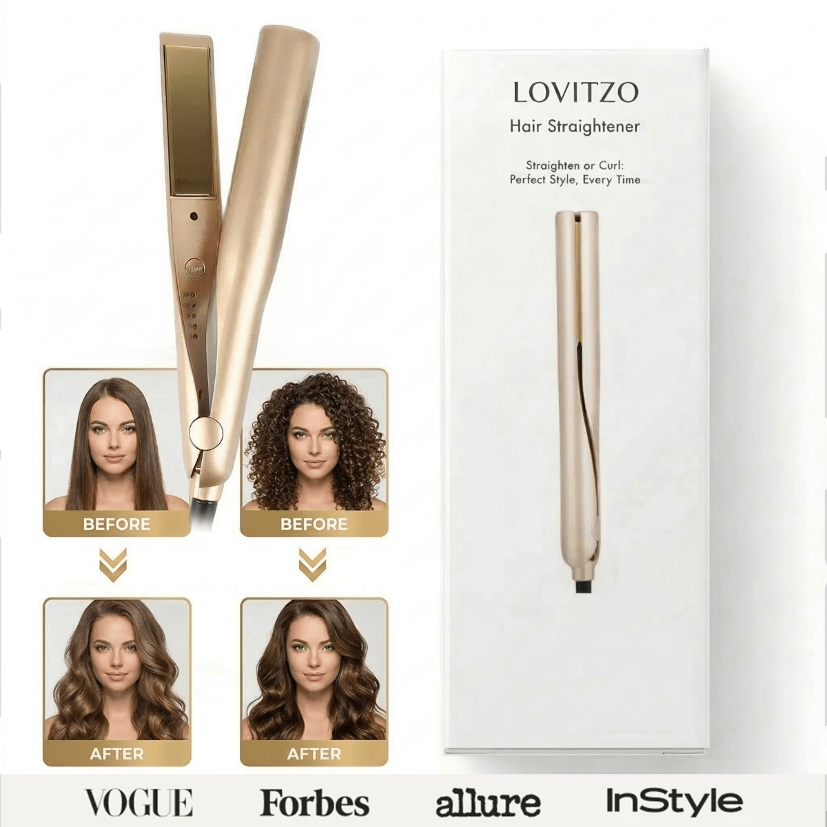2 - in - 1 Hair Straightener & Curler | Style with shine, protect your hair - Lovitzo