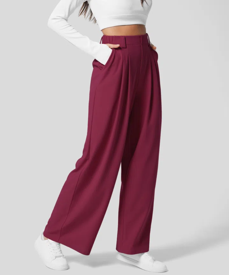 PantsPoise™ / Elegant Elasticated High-Waisted Trousers