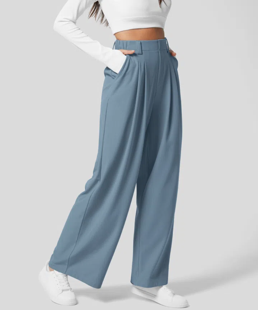 PantsPoise™ / Elegant Elasticated High-Waisted Trousers