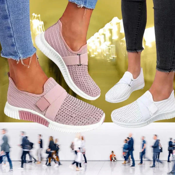 Damen Slip-On Sneaker mit Klettverschluss | Bequeme Freizeitschuhe mit Dämpfender Sohle | Leicht & Atmungsaktiv