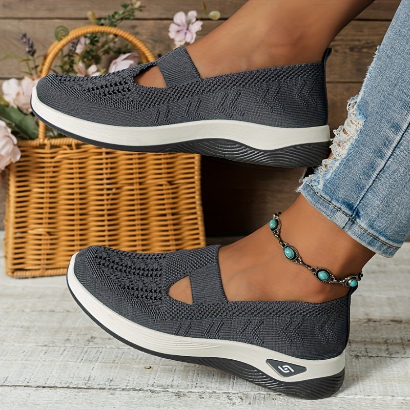 Damen Slip-On Sneaker orthopädisch & ultraleicht | atmungsaktives Strick-Obermaterial, dämpfendes Fußbett | bequem für Alltag & Spaziergänge