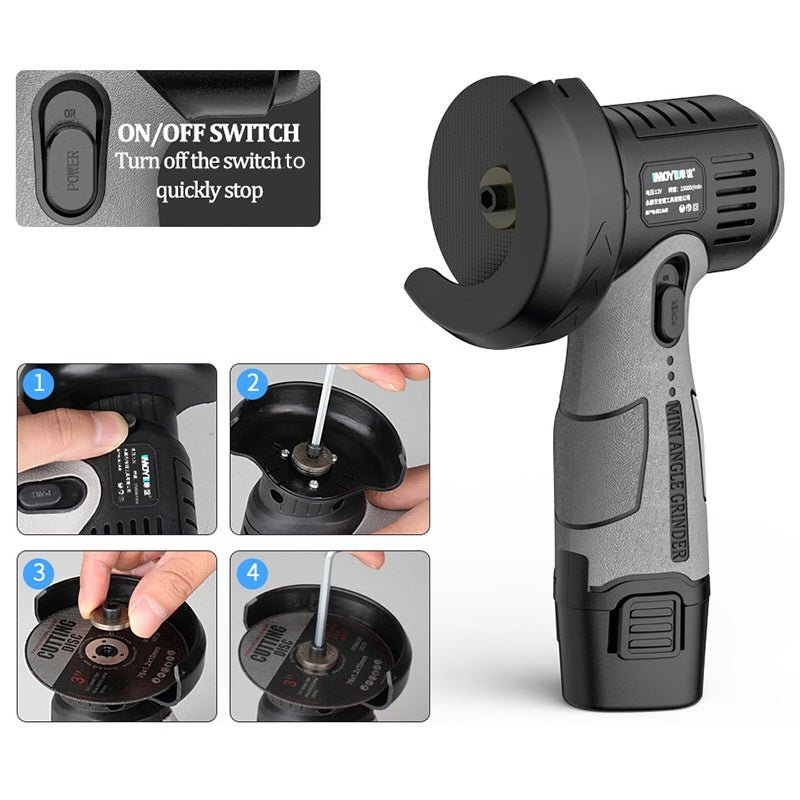 Grindix 12V Mini Angle Grinder with Cutting Disc – ideal for precise cutting and grinding - Lovitzo