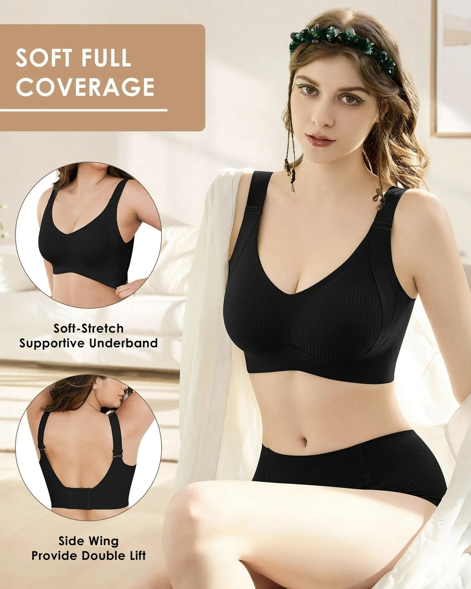 Sculptiva - Sleek Ribbed Bra with Wireless Confidence