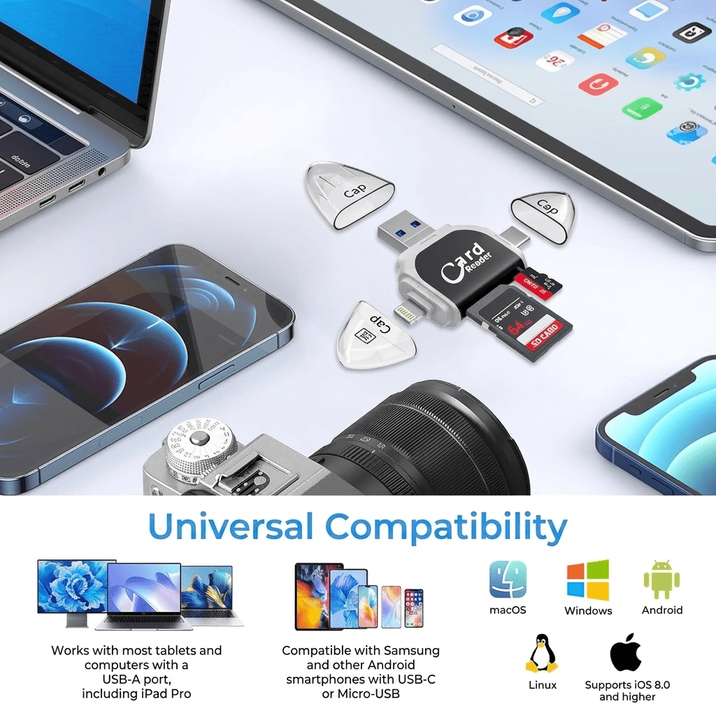 Portix 4 - in - 1 SD Card Reader – USB - C & USB 3.0 - Lovitzo