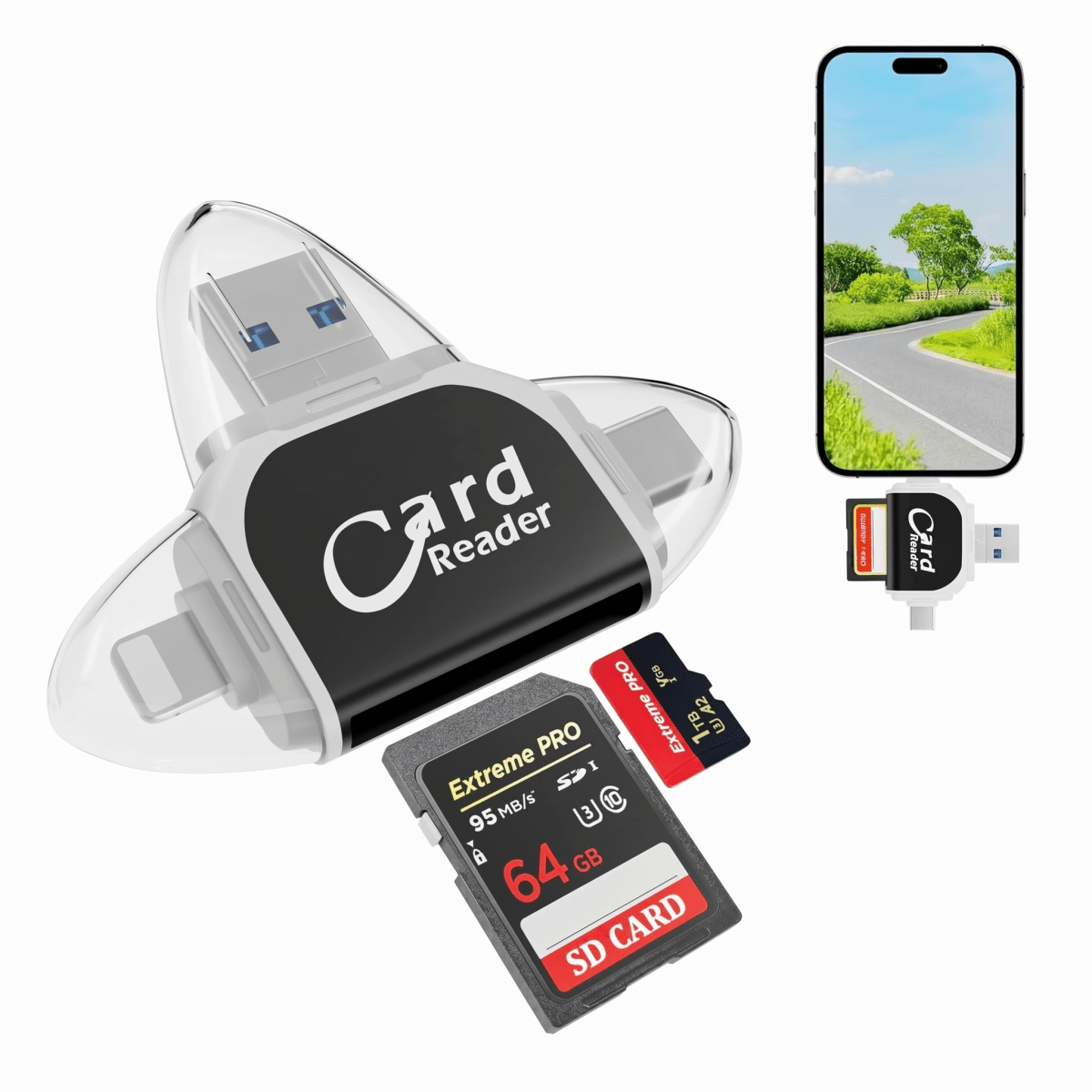 Portix 4 - in - 1 SD Card Reader – USB - C & USB 3.0 - Lovitzo