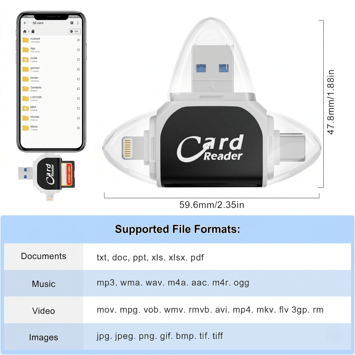 Portix 4 - in - 1 SD Card Reader – USB - C & USB 3.0 - Lovitzo