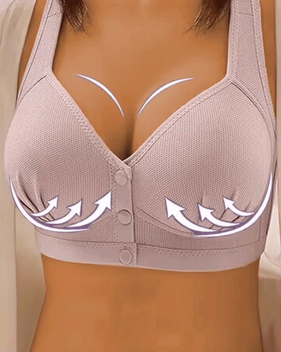 PureComfort - Wireless Lifting Bra with Button Front and Ruched Push Up Design - Lovitzo