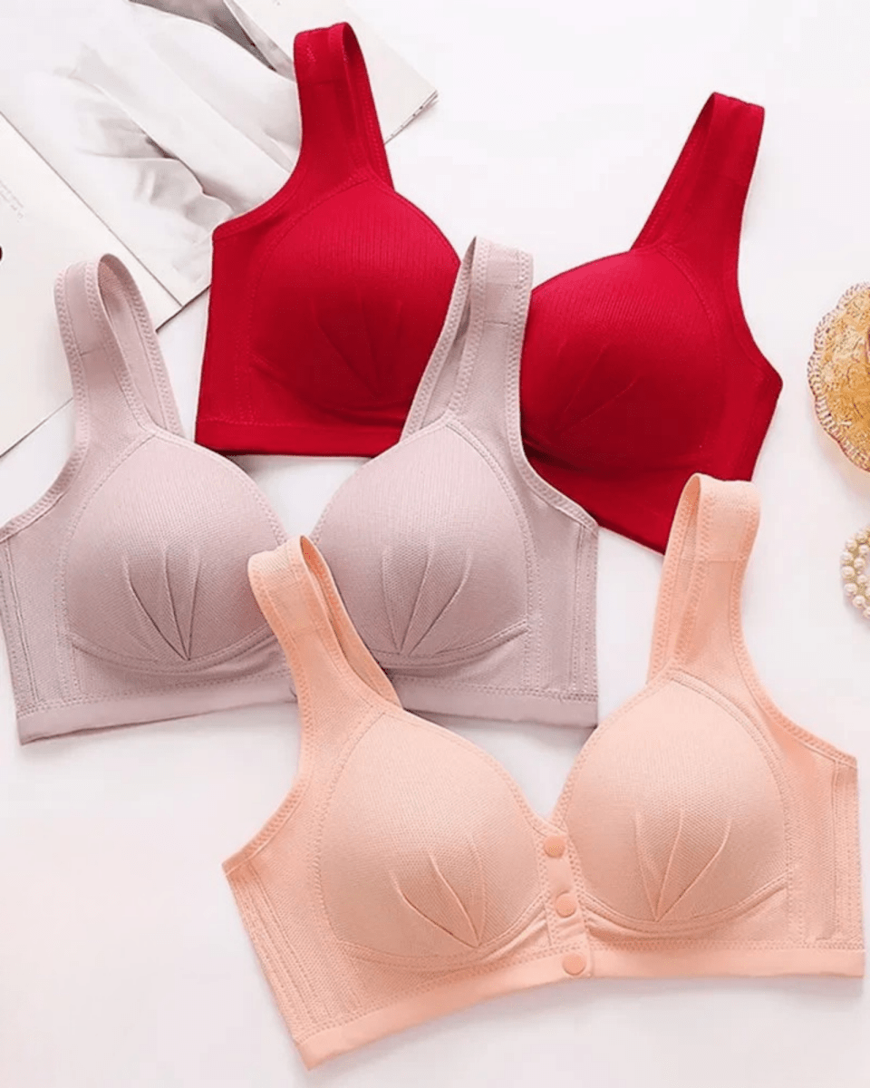 PureComfort - Wireless Lifting Bra with Button Front and Ruched Push Up Design - Lovitzo