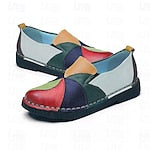 Damen-Loafer aus buntem Patchwork-Kunstleder | lässige Schlupfschuhe mit handgenähtem Design für den täglichen Gebrauch und Komfort #9272746