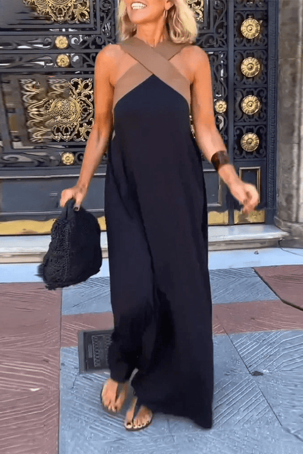 Velmisse - Vestito senza maniche con scollo halter incrociato e cuciture