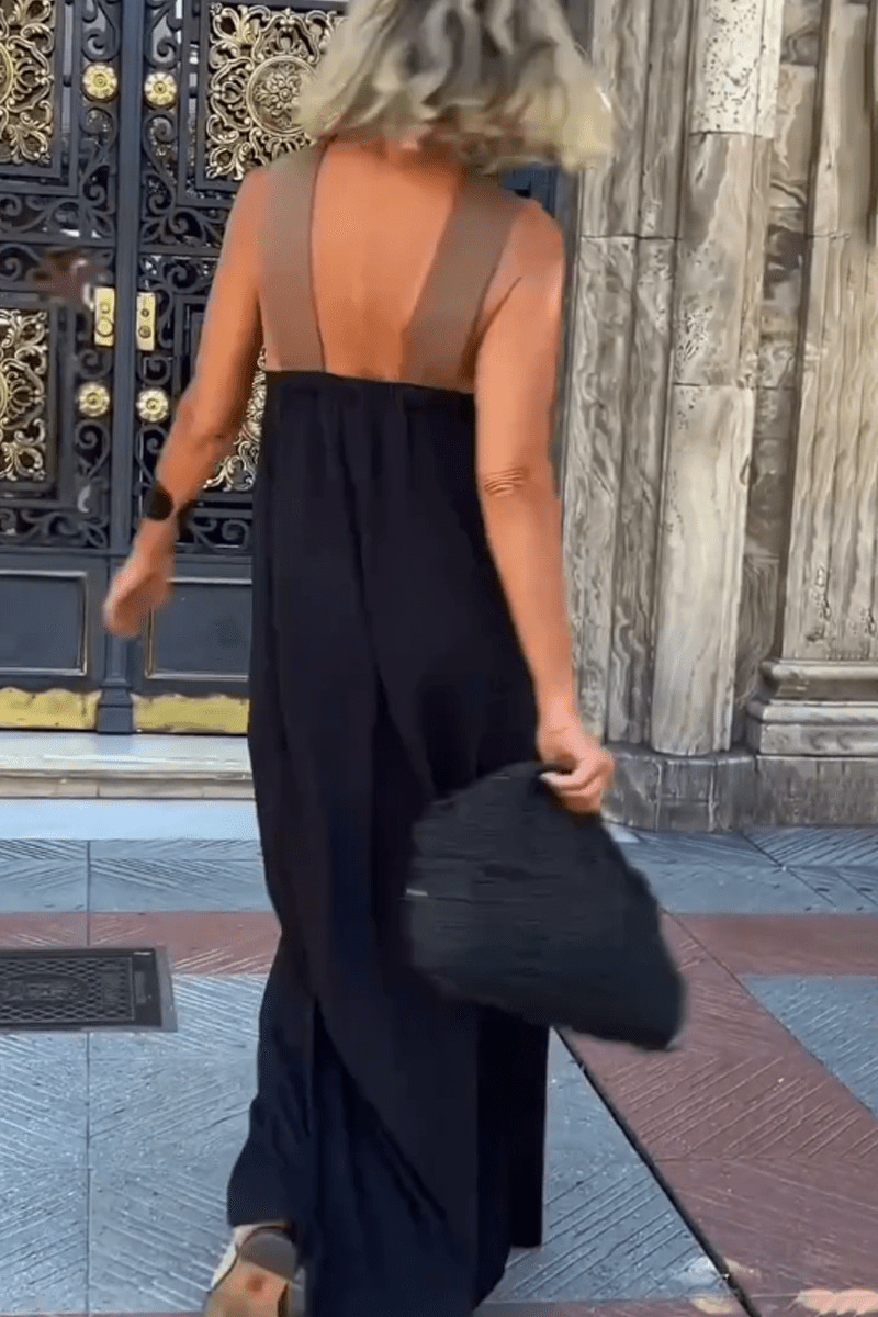 Velmisse - Cross Halter Neck Sleeveless Stitching Dress - Lovitzo