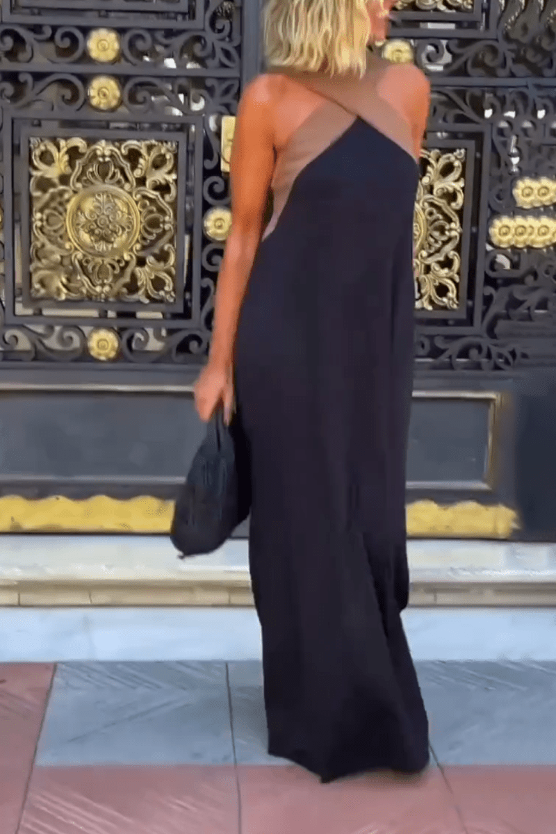 Velmisse - Cross Halter Neck Sleeveless Stitching Dress - Lovitzo