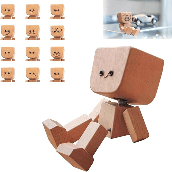 WiggleWood™ / Wooden Swing Figure with 12 Magnetic Emotions - Lovitzo