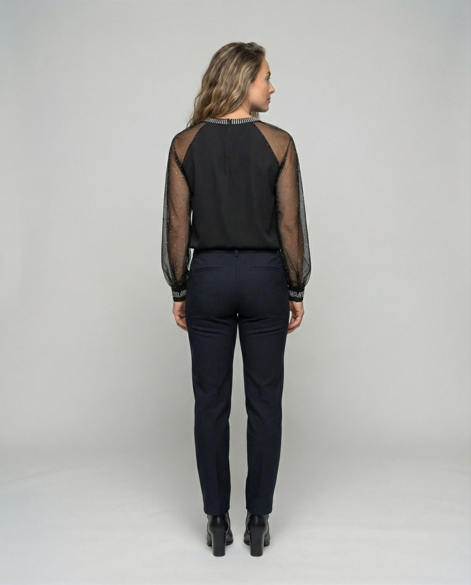 Women’s Elegant Mesh Top with Sequins & Sheer Sleeves | Lovitzo - Mode - Lovitzo