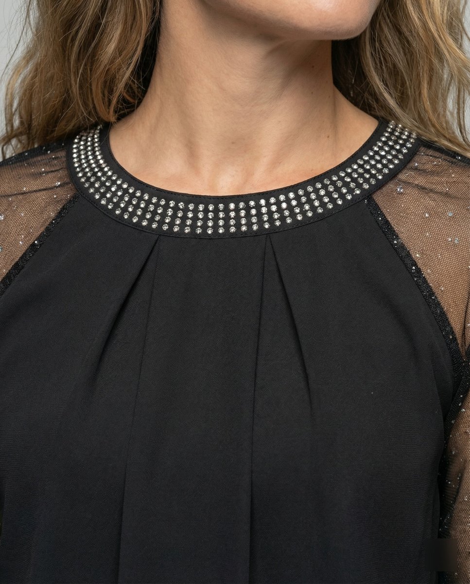 Women’s Elegant Mesh Top with Sequins & Sheer Sleeves | Lovitzo - Mode - Lovitzo