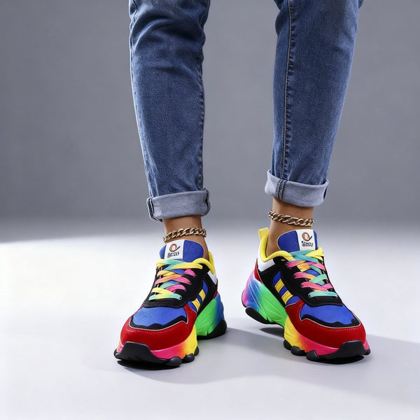 Damen-Orthopädieschuhe – Regenbogen, ultraleicht, stoßdämpfend, Fußgewölbeunterstützung, breiter Zehenbereich