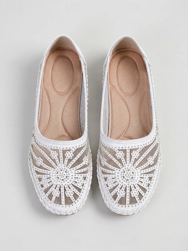 Women's White Breathable Slip-On Shoes – Hollow Out Comfort Flats with Soft Cushioned Insole, Lightweight Flexible Sole and Non-Slip Design for Walking, Travel and Everyday Wear | HollowBreeze - Lovitzo